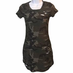 Distressed Camouflage Tee Shirt Dress